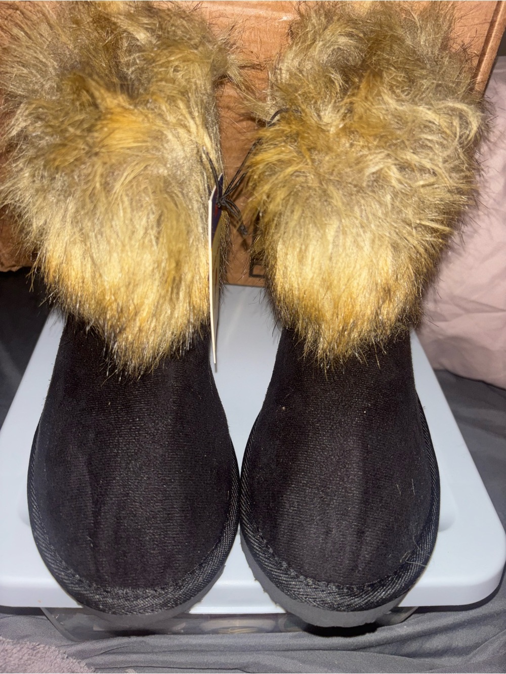 Women's Black Winter Faux-Fur Trim Boots